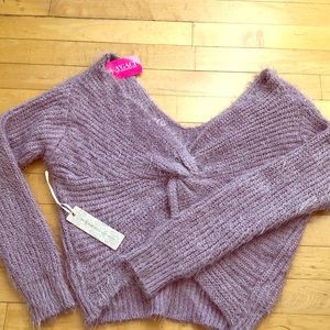 A’GACI Lavender Samantha Knot Mohair Sweater
